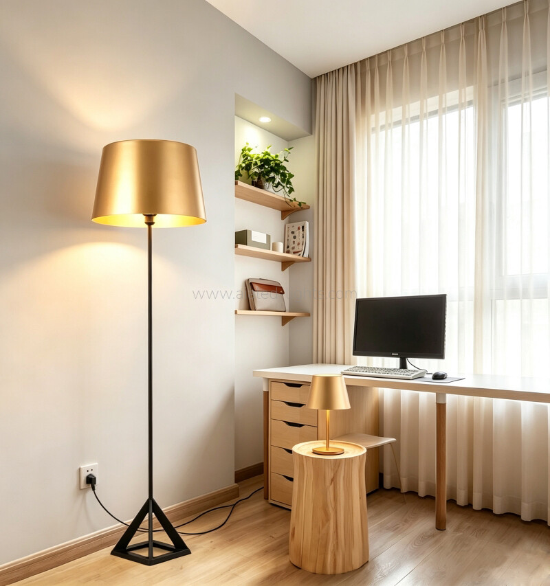 Floor Lamp standard Lamp E27 Gold Metal Shade
