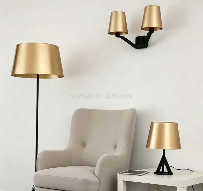 Floor Lamp standard Lamp E27 Gold Metal Shade