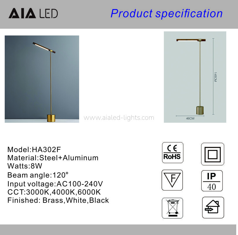  Adjustable Reading Floor Light standard Lamp 8W Wood-Grain Finish