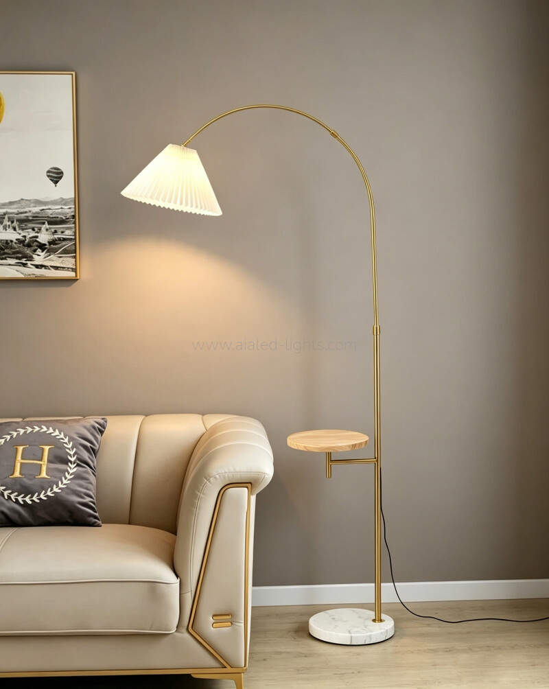 Arc Floor Lamp with Fabric Shade Modern E27 Reading Standing Lamp for Living Room Bedroom