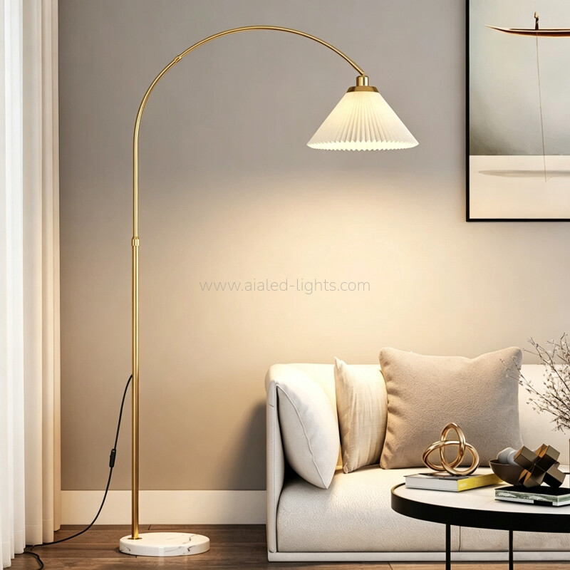 Arc Floor Lamp with Fabric Shade Modern E27 Reading Standing Lamp for Living Room Bedroom