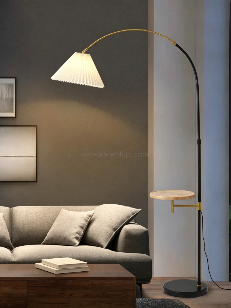 Arc Floor Lamp with Fabric Shade Modern E27 Reading Standing Lamp for Living Room Bedroom