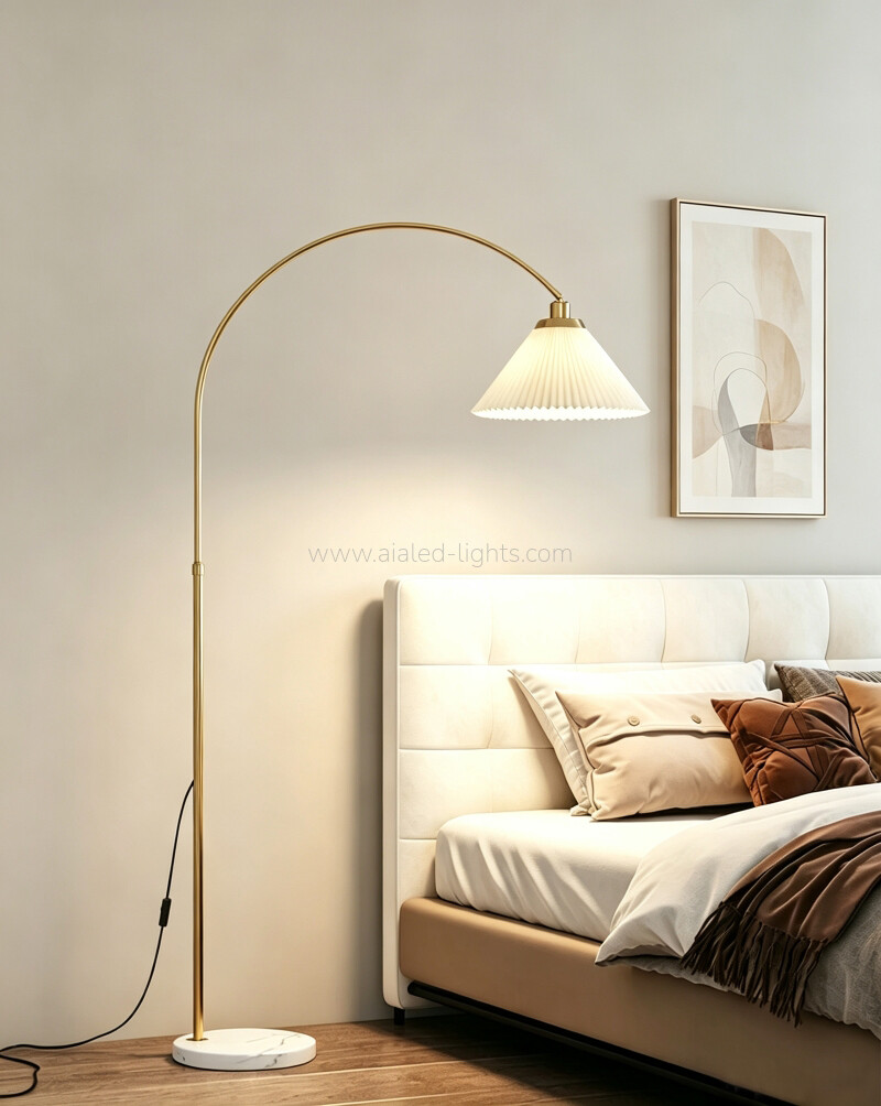 Arc Floor Lamp with Fabric Shade Modern E27 Reading Standing Lamp for Living Room Bedroom