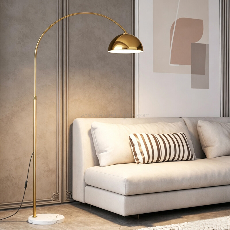 Arc Floor Lamp with Fabric Shade Modern E27 Reading Standing Lamp for Living Room Bedroom