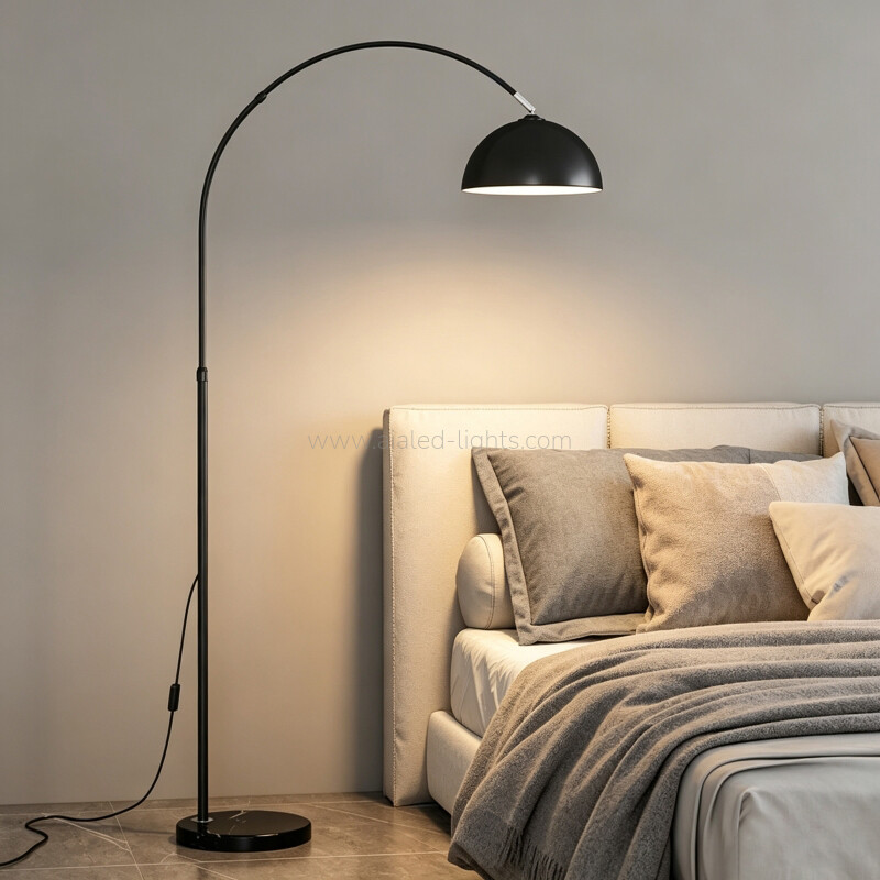 Arc Floor Lamp with Fabric Shade Modern E27 Reading Standing Lamp for Living Room Bedroom