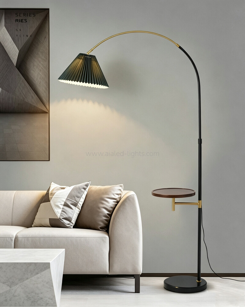 Arc Floor Lamp with Fabric Shade Modern E27 Reading Standing Lamp for Living Room Bedroom