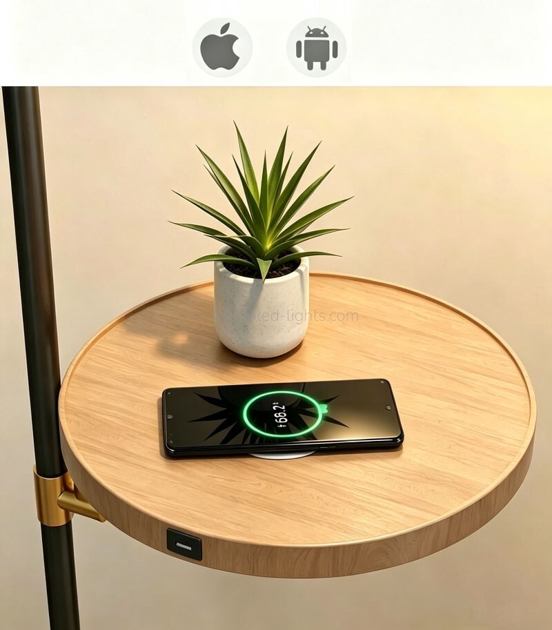 floor light with side table e27 usb wireless charging standing lamp