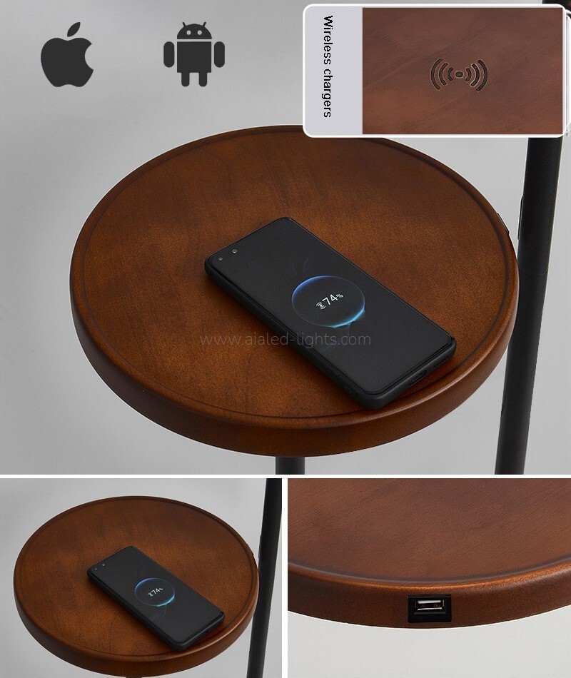 floor lamp with side table wireless charger usb port rotatable retractable floor light