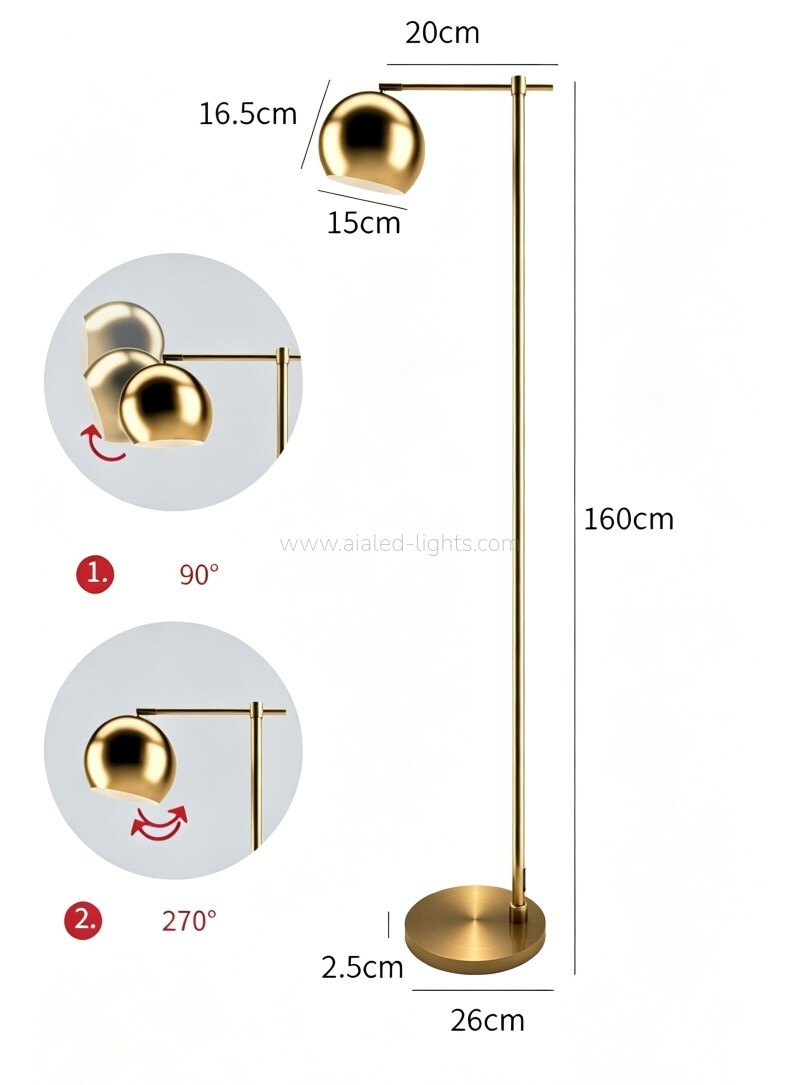 Minimalist Floor Lamp Adjustable Globe Shade Standing Reading Lamp E27 for Hotel