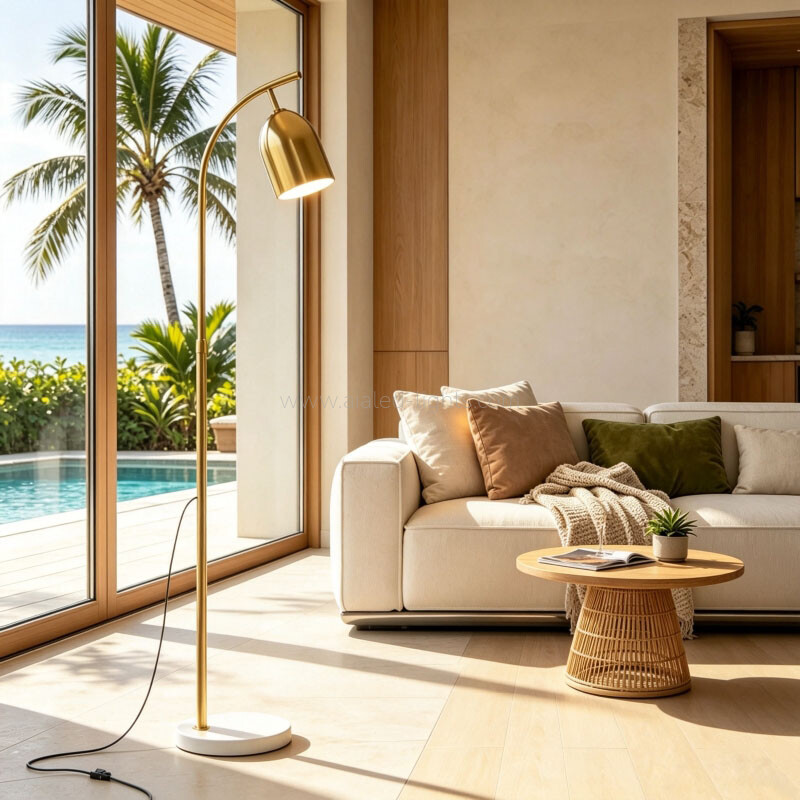 Floor Lamp with Marble Base Modern Curved Arm Metal Reading Floor Lamp E27