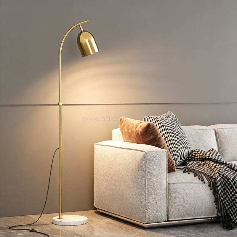 Floor Lamp with Marble Base Modern Curved Arm Metal Reading Floor Lamp E27