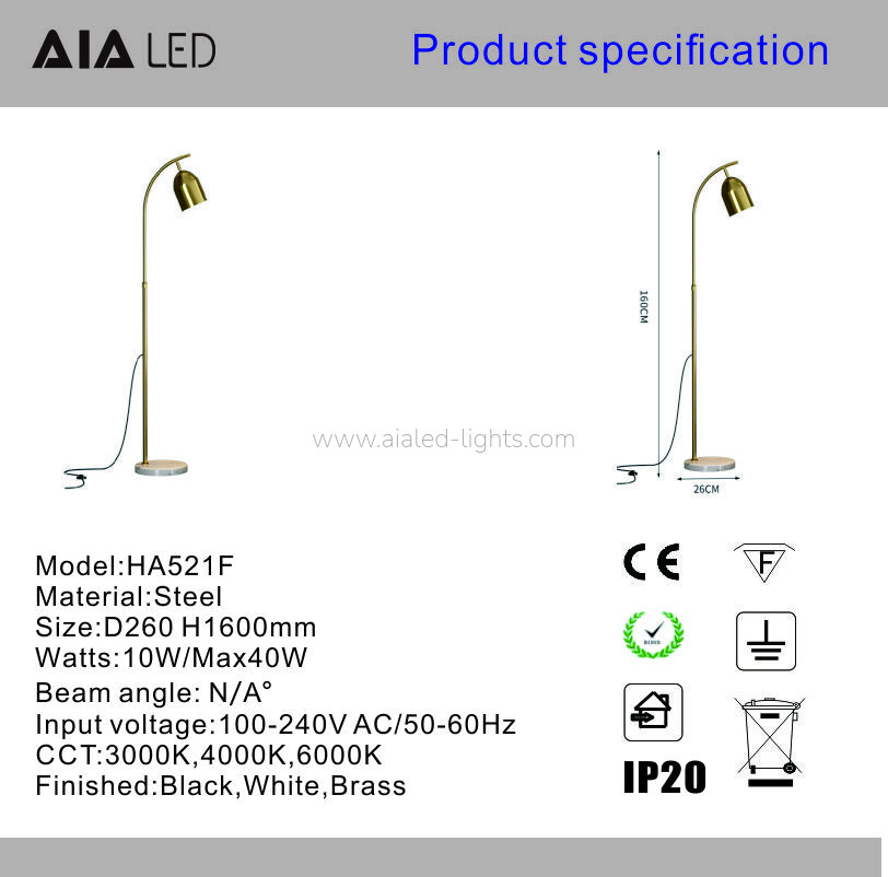 Floor Lamp with Marble Base Modern Curved Arm Metal Reading Floor Lamp E27