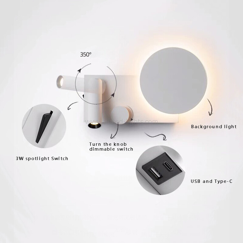 3W Spotlight Bedside Wall Lamp for Bedroom Hotel Villa Project