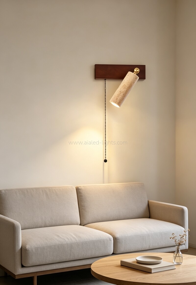 Travertine Wooden 3W Bed Reading Wall Lamp with Pull Chain or Touch switch