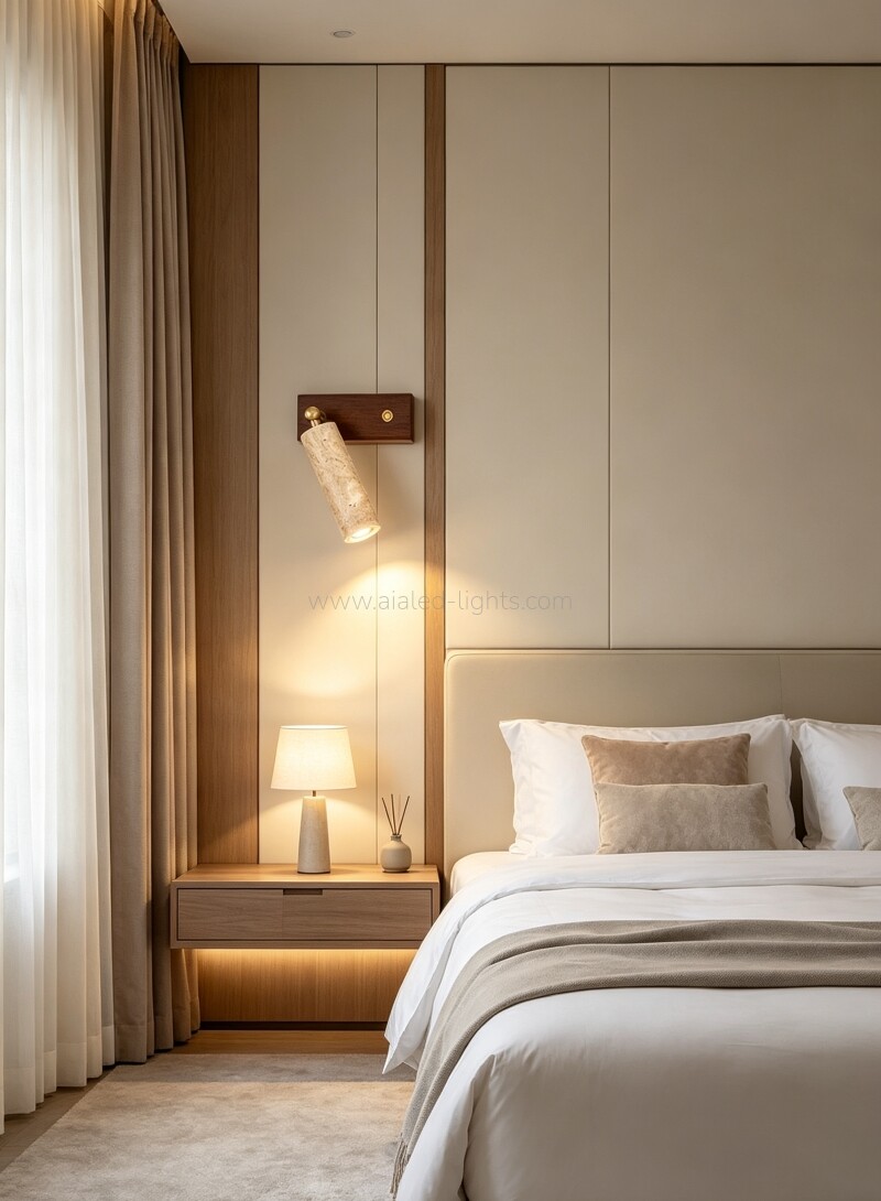 Travertine Wooden 3W Bed Reading Wall Lamp with Pull Chain or Touch switch