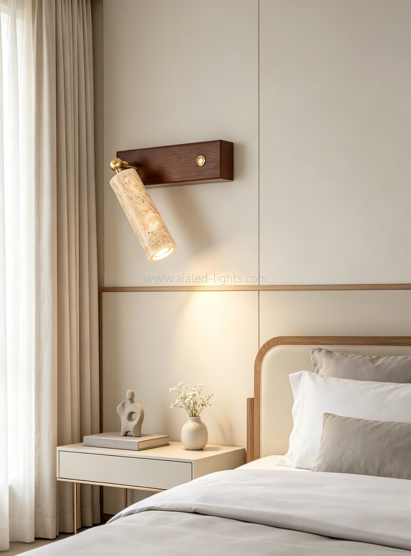 Travertine Wooden 3W Bed Reading Wall Lamp with Pull Chain or Touch switch