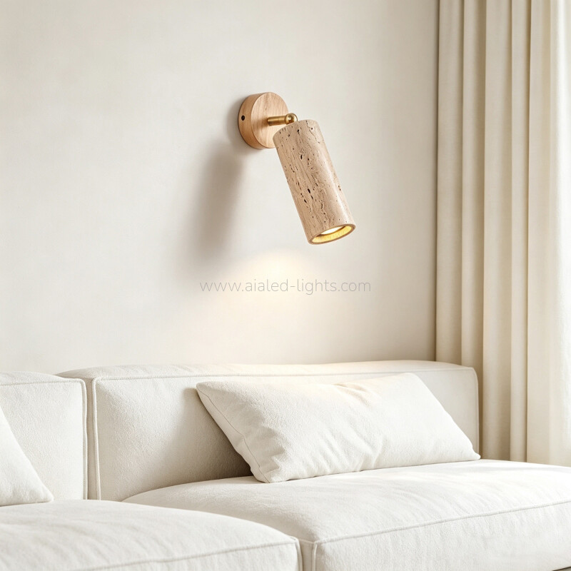 travertine wooden e27 5w headboard wall lamp with pull chain or touch switch