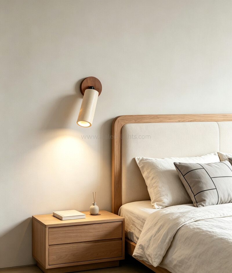 travertine wooden e27 5w headboard wall lamp with pull chain or touch switch