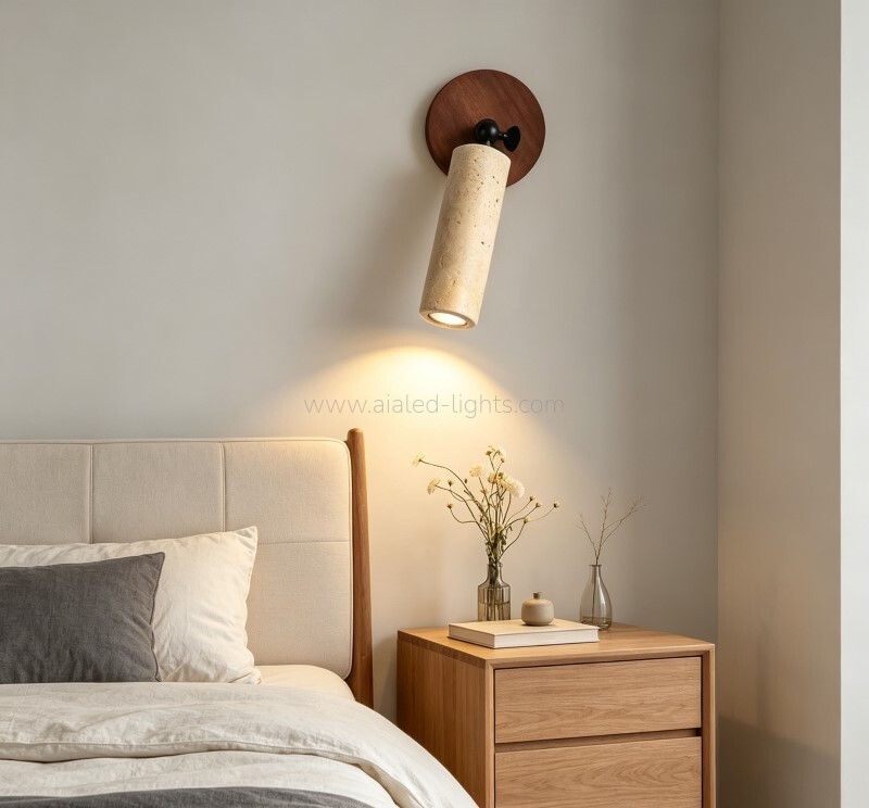 travertine wooden e27 5w headboard wall lamp with pull chain or touch switch
