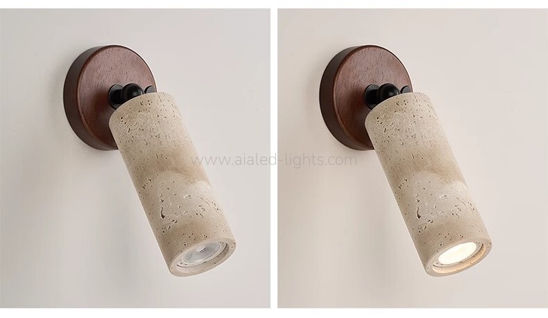 travertine wooden e27 5w headboard wall lamp with pull chain or touch switch