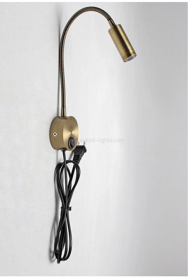 Gooseneck Bedside Reading Wall Lamp 3W with Cable Plug Switch