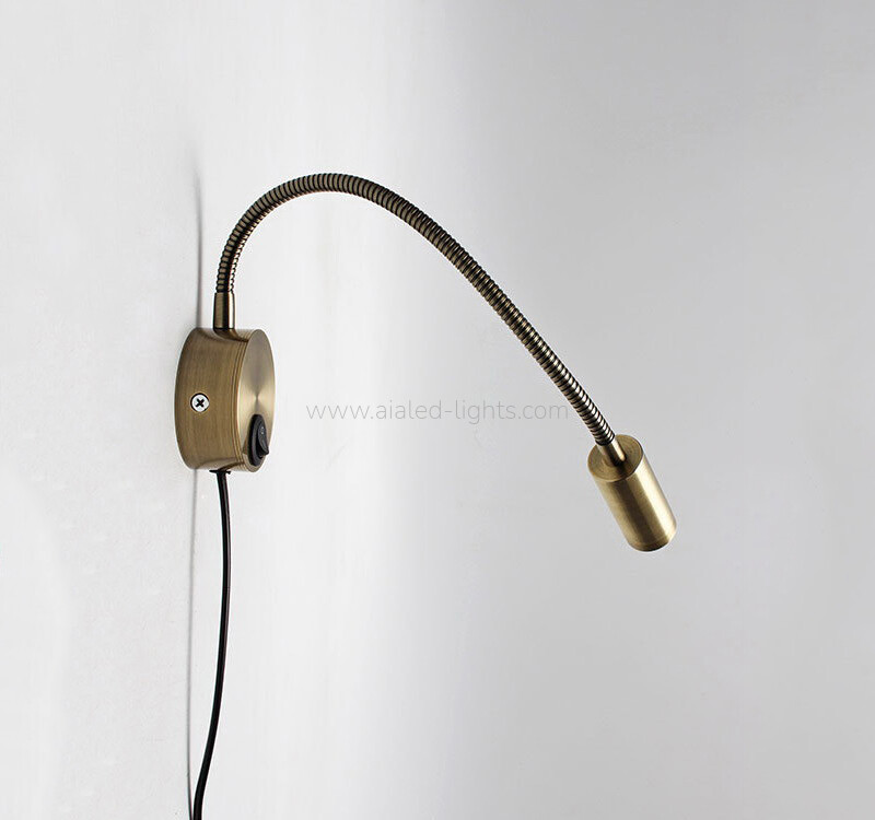 gooseneck bedside reading wall lamp 3w with cable plug switch