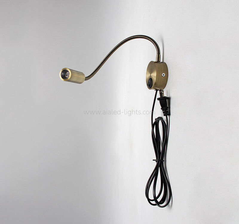 gooseneck bedside reading wall lamp 3w with cable plug switch