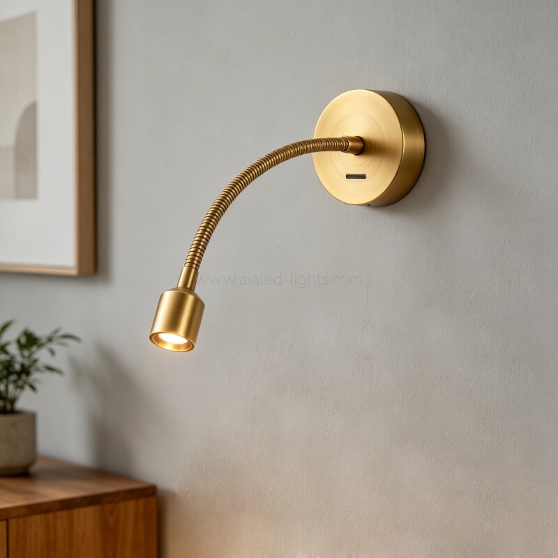 Wall Mounted Gooseneck Bedside Wall Lamp 3W Hotel Spotlight