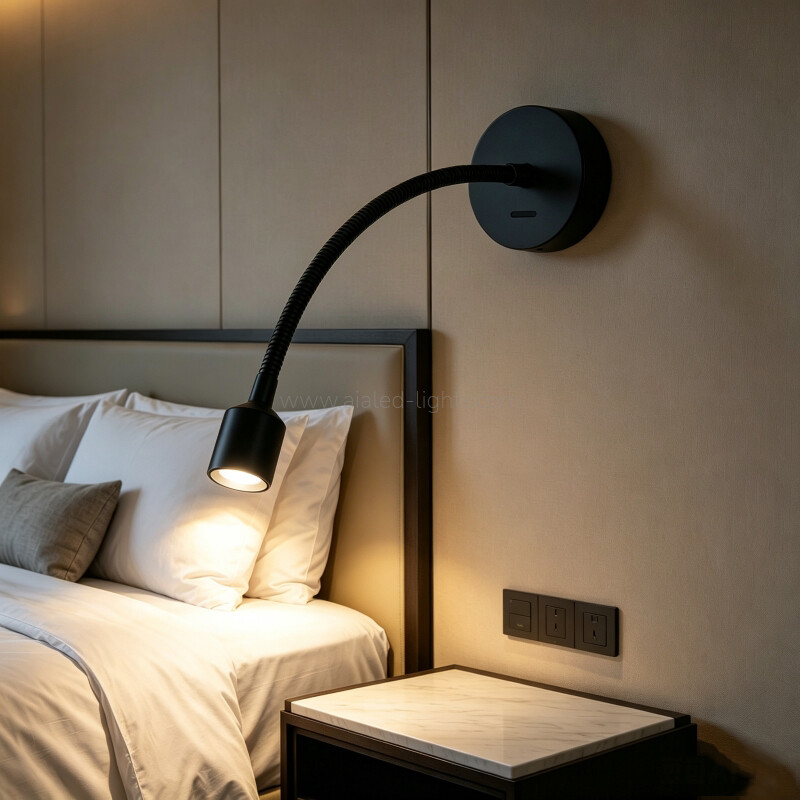 Wall Mounted Gooseneck Bedside Wall Lamp 3W Hotel Spotlight