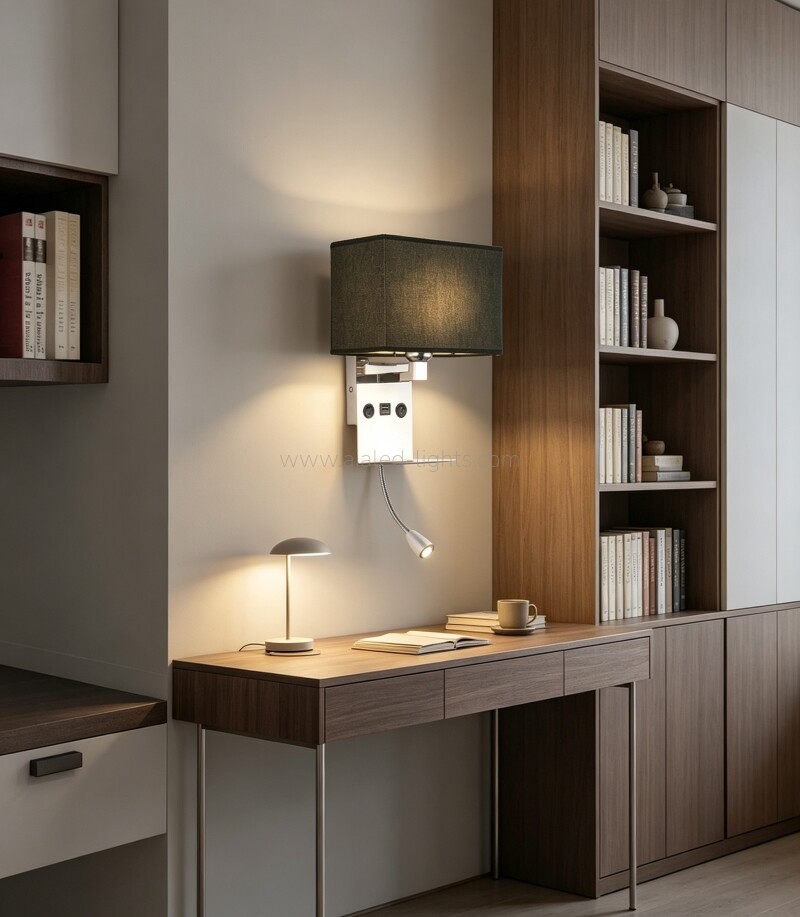 3W spotlight E27 Wall lamp with built‑in phone shelf and USB