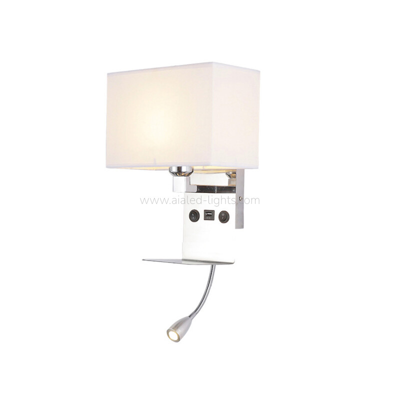 3W spotlight E27 Wall lamp with built‑in phone shelf and USB