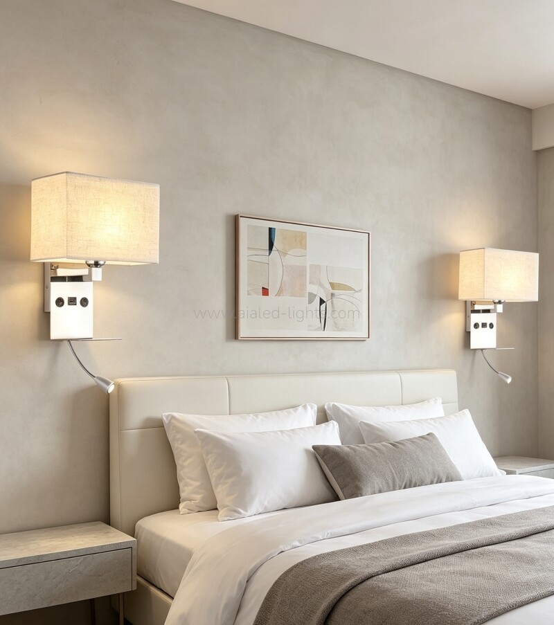 3W spotlight E27 Wall lamp with built‑in phone shelf and USB