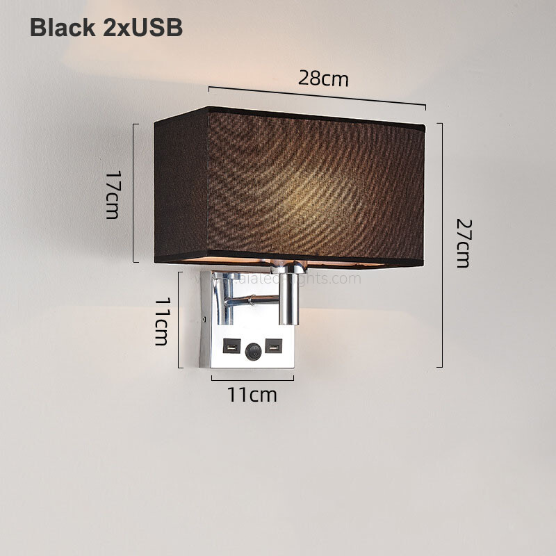 Wall Mounting Reading Lamp Fabric Shade E27 Wall Lamp USB or Type-C