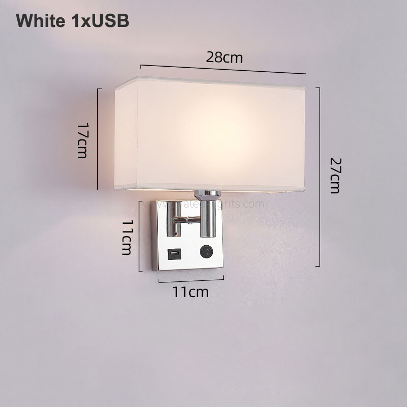 Wall Mounting Reading Lamp Fabric Shade E27 Wall Lamp USB or Type-C
