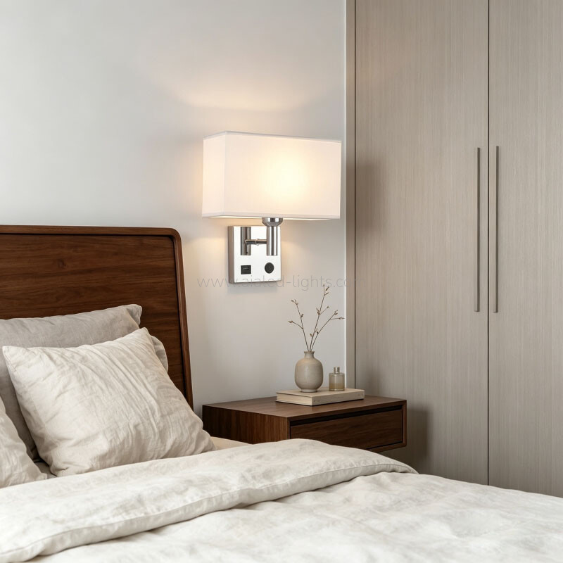 Wall Mounting Reading Lamp Fabric Shade E27 Wall Lamp USB or Type-C