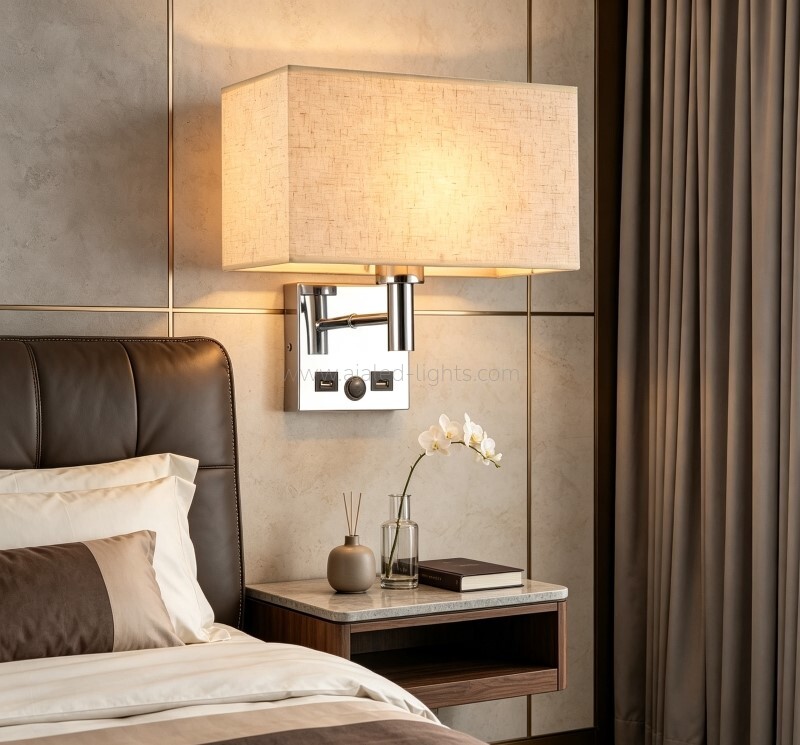 Wall Mounting Reading Lamp Fabric Shade E27 Wall Lamp USB or Type-C