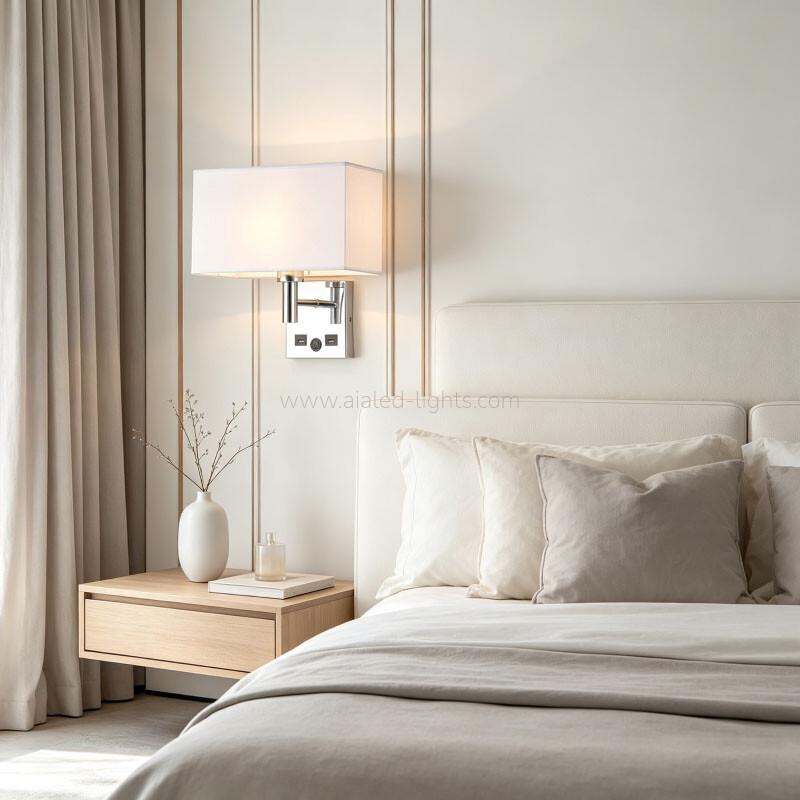 Wall Mounting Reading Lamp Fabric Shade E27 Wall Lamp USB or Type-C