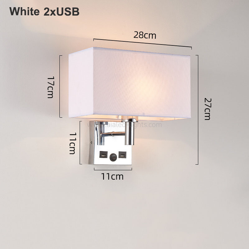Wall Mounting Reading Lamp Fabric Shade E27 Wall Lamp USB or Type-C
