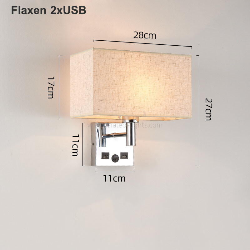 Wall Mounting Reading Lamp Fabric Shade E27 Wall Lamp USB or Type-C