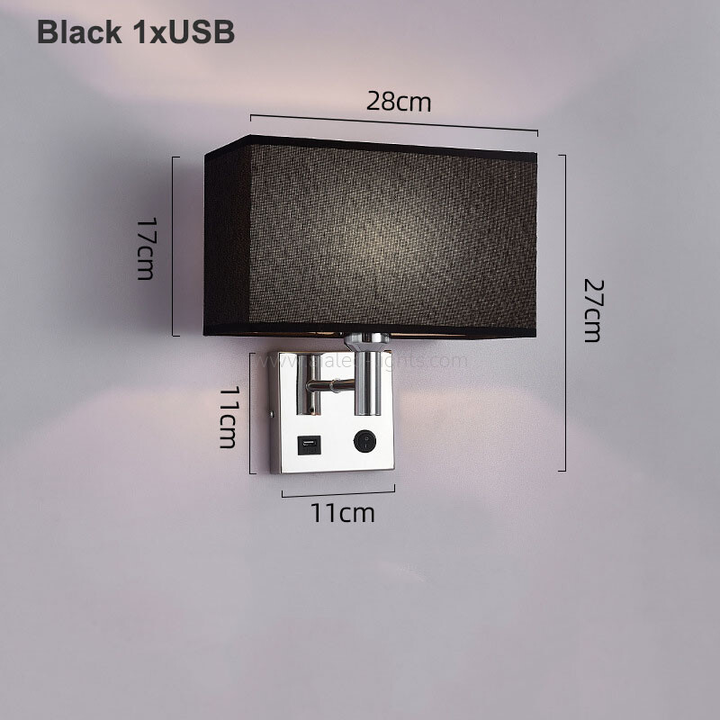 Wall Mounting Reading Lamp Fabric Shade E27 Wall Lamp USB or Type-C
