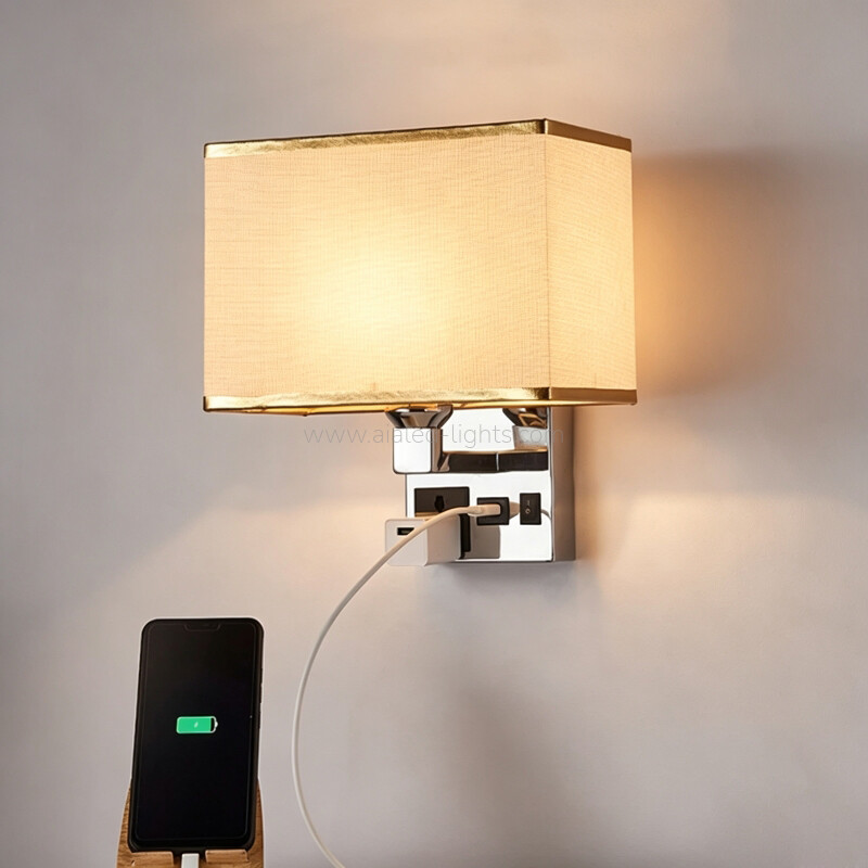 Sqaure Shade Surface Wall Lamp E27 Wall Light USB Socket