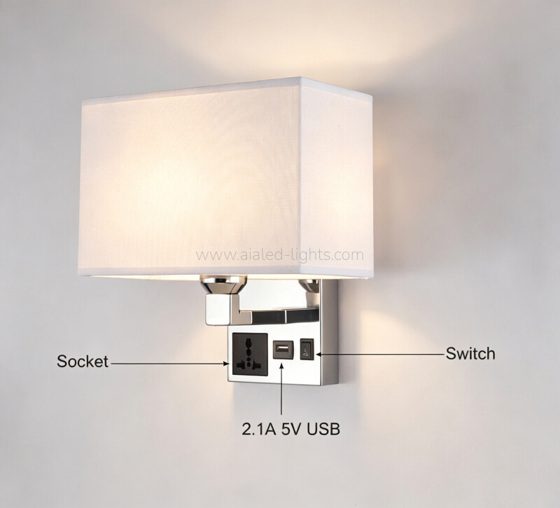 Sqaure Shade Surface Wall Lamp E27 Wall Light USB Socket