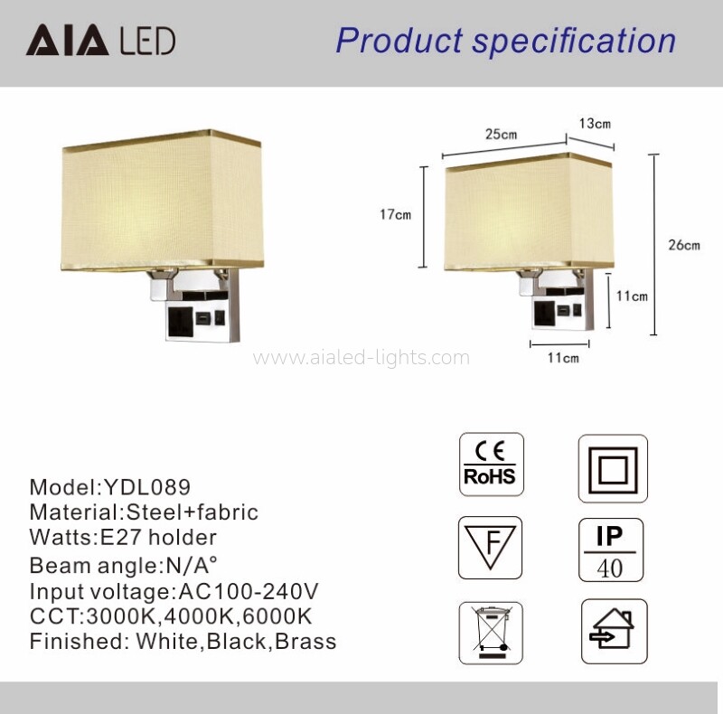 Sqaure Shade Surface Wall Lamp E27 Wall Light USB Socket