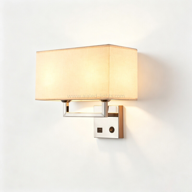sqaure fabrid shade wall lamp sconce e27 wall light usb