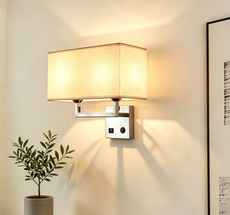 sqaure fabrid shade wall lamp sconce e27 wall light usb