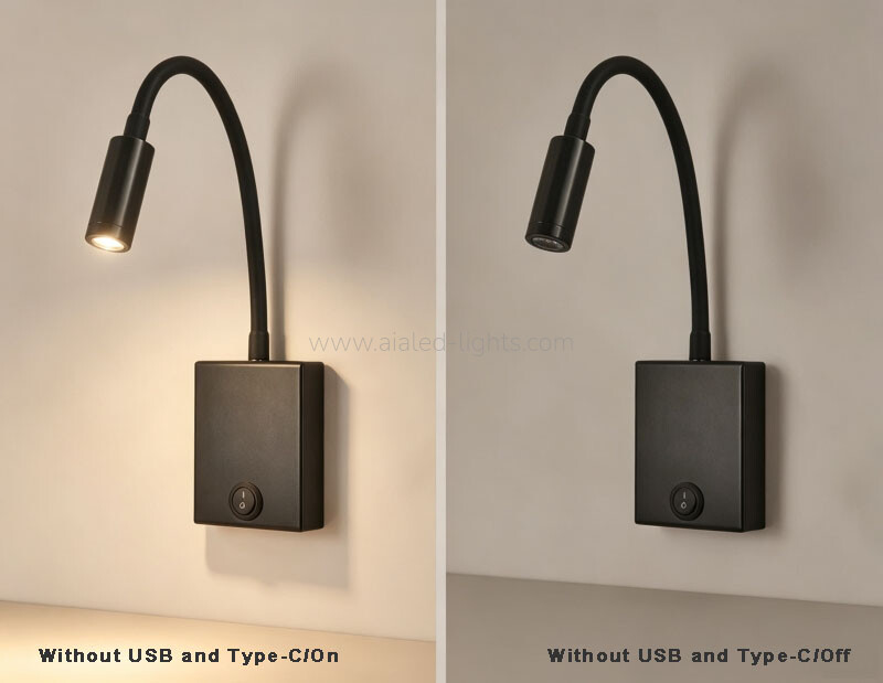 Rubber Gooseneck Bed Reading Wall Lamp USB Type-C 3W Spotlight