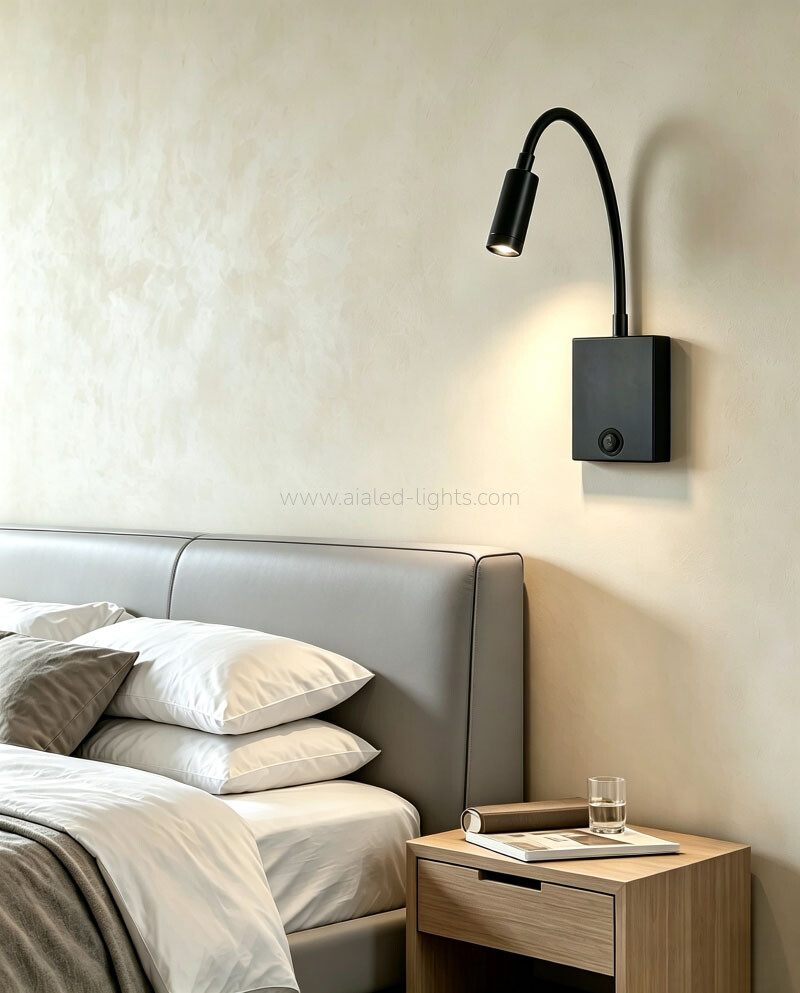 Rubber Gooseneck Bed Reading Wall Lamp USB Type-C 3W Spotlight
