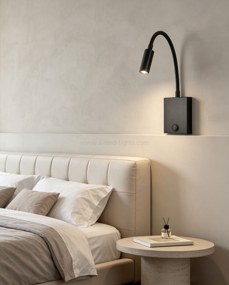 Rubber Gooseneck Bed Reading Wall Lamp USB Type-C 3W Spotlight
