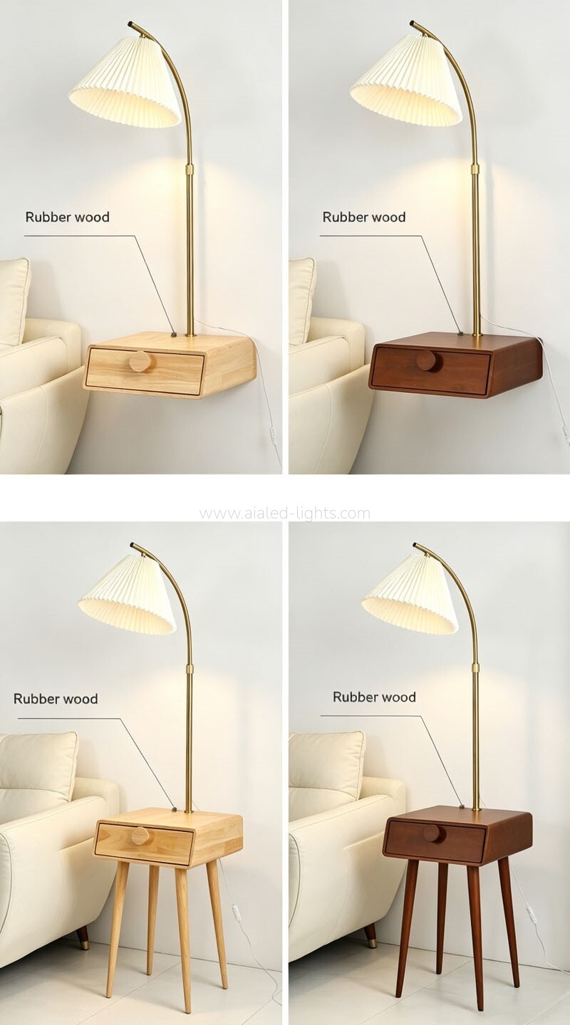 wooden floor lamp with table and drawer reading standard lamp for living room e27