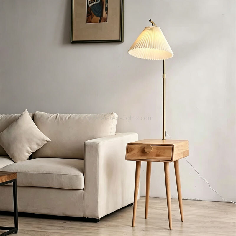 wooden floor lamp with table and drawer reading standard lamp for living room e27